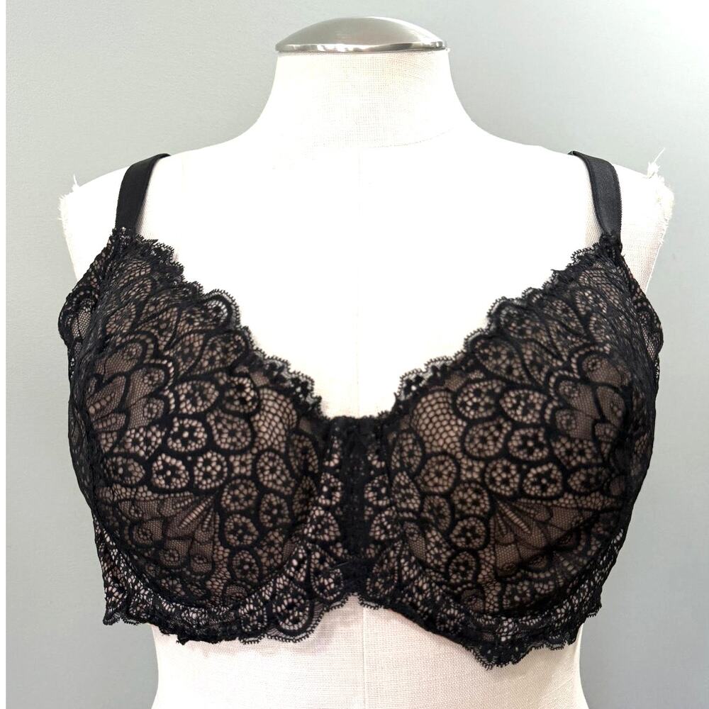 Torrid 48C Unlined Balconette Black Peacock Lace Underwire Support Bra New NWT